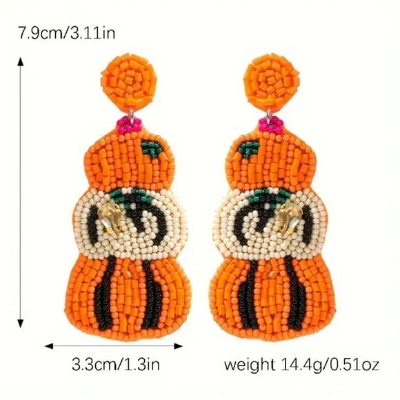 PUMPKIN STACK beaded rhinestone fall autumn earrings - Picture 3 of 9